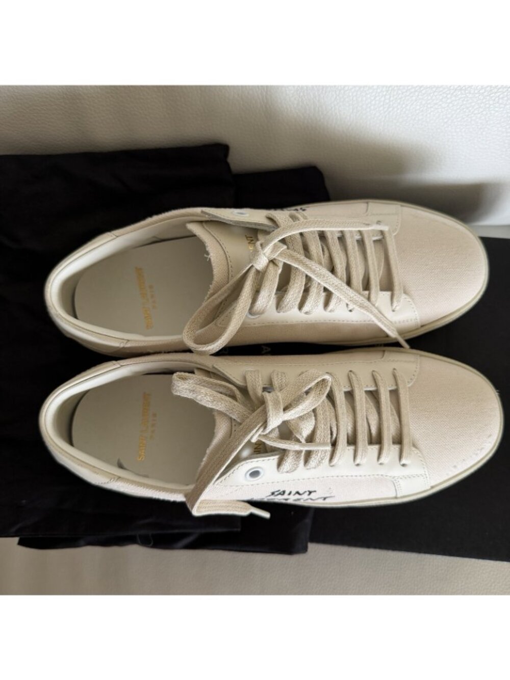 NEW SAINT LAURENT SL/06 Court Cotton Beige Sneakers Sz 37.5 - Picture 7 of 12